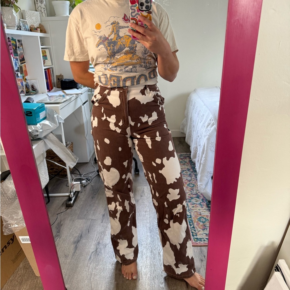 BDG Brown & White Cow Print Pants